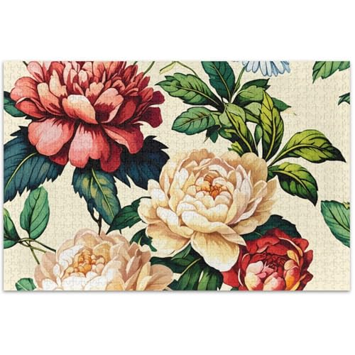 Vintage Floral Pfingstrose Gänseblümchen Blumen 500 Teile Puzzle für Erwachsene Weiße Elefanten Geschenke Einzigartige Puzzle Geschenke Blume Tier Malerei 500 Stück von Generic