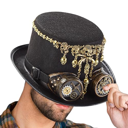 Vintage Halloween Hut, Steampunk Hut - Unisex Kopfbedeckung mit Brille | Kreativer Halloween Hut mit Totenkopf Kette für Halloween Karneval Cosplay Vintage Halloween Hut, Steampunk Hut - Unisex Kopfbedeckung mit Brille | Kreativer Halloween Hut mit Totenkopf Kette für Halloween Karneval Cosplay von Generic