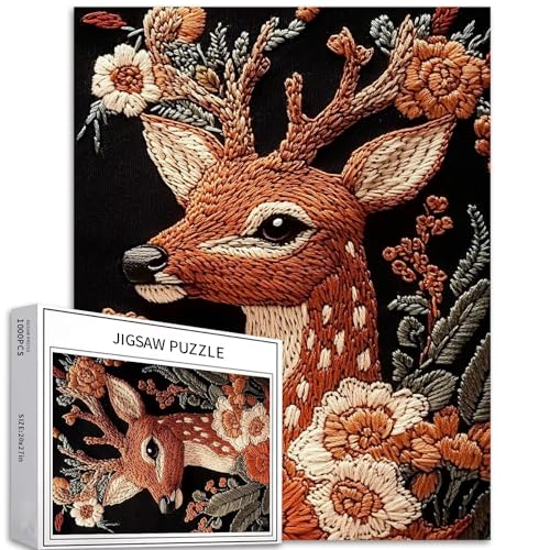 Vintage Hirsch Blumen Stickerei Puzzle 1000 Teile Nahaufnahme herausfordernde Familienaktivitätsspiele Buntes DIY Handwerk Puzzle für Heimdekoration Geschenke Vintage Hirsch Blumen Stickerei Puzzle 1000 Teile Nahaufnahme herausfordernde Familienaktivitätsspiele Buntes DIY Handwerk Puzzle für Heimdekoration Geschenke von Generic