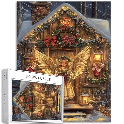 Vintage-Weihnachtsengel-Puzzle, 1000-teiliges Puzzle für Erwachsene, Weihnachtskranz, Dekoration, Kunst-Puzzle, buntes DIY-Puzzle, für Heimdekoration, Geschenke, Familienpuzzle, perfekt für Vintage-Weihnachtsengel-Puzzle, 1000-teiliges Puzzle für Erwachsene, Weihnachtskranz, Dekoration, Kunst-Puzzle, buntes DIY-Puzzle, für Heimdekoration, Geschenke, Familienpuzzle, perfekt für von Generic