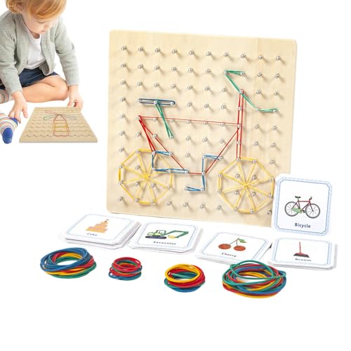 Vorschul-Geoboard – Gummibandbrett, pädagogisches Lernwerkzeug | Frühes Lernspielzeug mit 50 Musterkarten, 80 elastischen Ringen, kreatives Spielzeug für Kleinkinder, Geschicklichkeitsaufbau von Generic