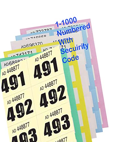 Vsorce4u 1-1000 Tombola-Tickets, verschiedene Farben für Garderoben, Jumbo-Nummern, Sicherheitscodierte Blätter, Tombola-nummerierte Tickets für Zuhause, Büro, Schule von Generic
