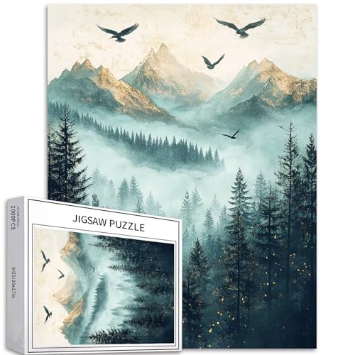 Wälder und Berge, 1000-teiliges Puzzle für Erwachsene, neblige Szene, Kunst-Puzzle, bunte DIY-Puzzles für Heimdekoration, Geschenke, Familienpuzzle, perfekt für Spieleabende, 50,8 x 68,9 cm von Generic