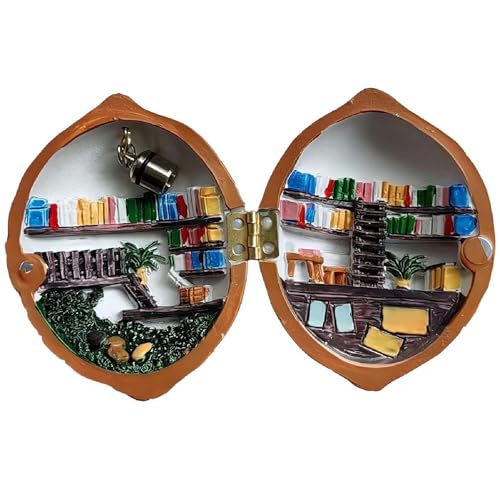 Walnusshaus-Puppenhaus – Mini-Bibliotheks-Ornament, Walnuss-Muschel-Puppenhaus Mini, handgefertigtes Walnusshaus, kleine Welt im Inneren von Walnüssen, MiniBook Store, Tiny World Inside Walnuts, von Generic