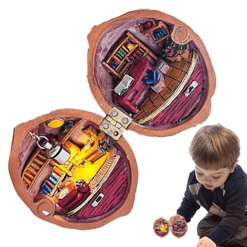 Walnussschalen -Miniatur -Buchhandlung - Tiny Nut Shell House, Muschel Miniatur Walnut Library Kabine | Miniaturpuppenhausbibliothek, Harznuss versteckt -Szenendekor, Bildungshandwerk von Generic