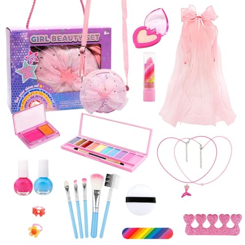 Waschbares Kinder-Make-up-Set – Kinder-Make-up-Set – Echtes Make-up-Set, Kinder-Make-up-Spielzeug-Set – Tragbarer Kosmetikkoffer, Kostüm-Make-up-Set von Generic