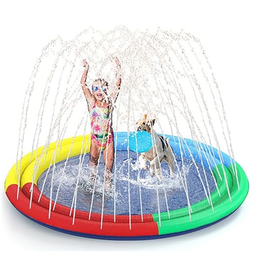 Wasserpolster, PVC Hundepool, Planschbecken für Große & Kleine Hunde, Verdickt Anti-Rutsch Sprinkler Matte, Wasserspielmatte Hund Wassermatte, Hund Faltbarer Splash Pad, Hundeplanschbecken (170 cm) von Generic