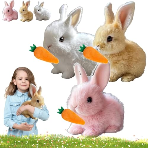 Weiche, Ausgestopfte Hasenpuppe, Mein Realistischer Hase, Interaktives Hasenspielzeug Mit Karotte, Springenden, Zuckenden Und Wackelnden Ohren(3pcs) von Generic