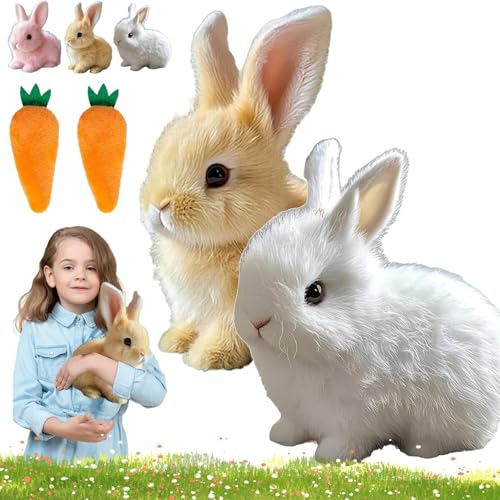 Weiche, Ausgestopfte Hasenpuppe, Mein Realistischer Hase, Interaktives Hasenspielzeug Mit Karotte, Springenden, Zuckenden Und Wackelnden Ohren(Brown+White) von Generic