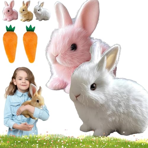 Weiche, Ausgestopfte Hasenpuppe, Mein Realistischer Hase, Interaktives Hasenspielzeug Mit Karotte, Springenden, Zuckenden Und Wackelnden Ohren(Pink+White) von Generic