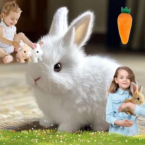 Weiche, Ausgestopfte Hasenpuppe, Mein Realistischer Hase, Interaktives Hasenspielzeug Mit Karotte, Springenden, Zuckenden Und Wackelnden Ohren(White) von Generic