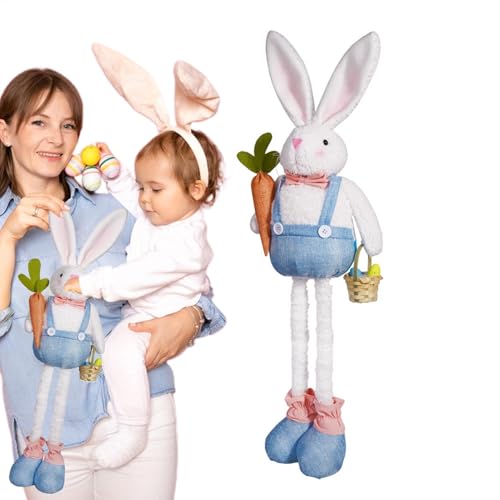 Weiche Hasenpuppe, Osterhase GNOME - Versenkbares Frühlingsbein süßer Kaninchenfigur | Osterhause Display Ornament, Kaninchen mit Korb und Karotten für Kinder, Kinder und Erwachsene hält von Generic