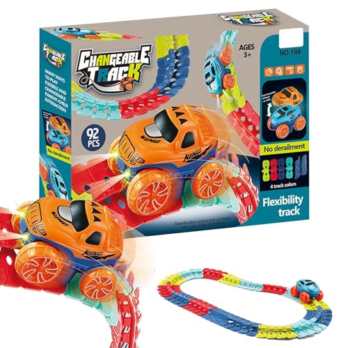 Weichgummi Spielzeug - Beleuchtetes Rennwagen-Schienenset für elektrische Achterbahnen | Set mit wechselnden Puzzle-Schienen für wechselndes Puzzleteil, flexibles wechselndes Design, Spielzeug von Generic