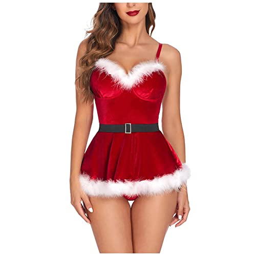 Weihnachten Kostüm Damen Weihnachts Dessous für Damen Sexy Weihnachtsmann Nachtkleid Weihnachtskostüm Reizwäsche Nikolaus Kostüm Chemise Outfits mit String Rot S von Generic
