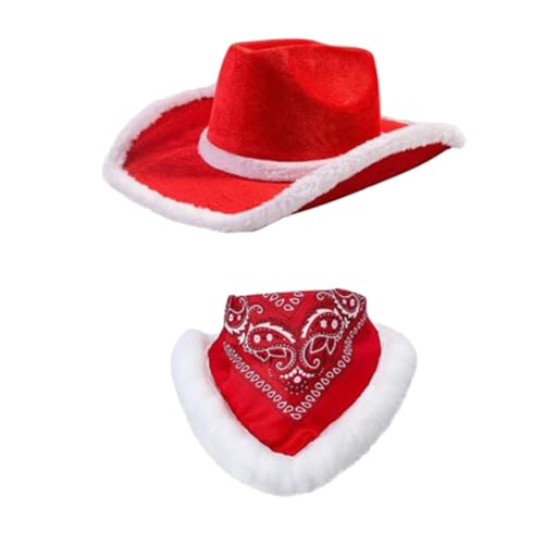Weihnachts-Cowboy-Hut, Weihnachtsmütze mit Schal, Weihnachtsmann-Westernmütze für Verlobungsfeier, Stil b von Generic