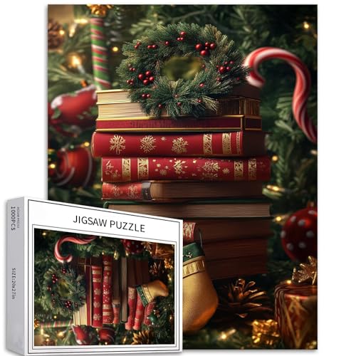 Weihnachts-Fantasy-Buchstapel, 1000-teiliges Puzzle für Erwachsene, Märchenstil, Kunst-Puzzle, buntes DIY-Puzzle, für Heimdekoration, Geschenke, Familienpuzzle, perfekt für Spielabende, 50 x 70 cm Weihnachts-Fantasy-Buchstapel, 1000-teiliges Puzzle für Erwachsene, Märchenstil, Kunst-Puzzle, buntes DIY-Puzzle, für Heimdekoration, Geschenke, Familienpuzzle, perfekt für Spielabende, 50 x 70 cm von Generic