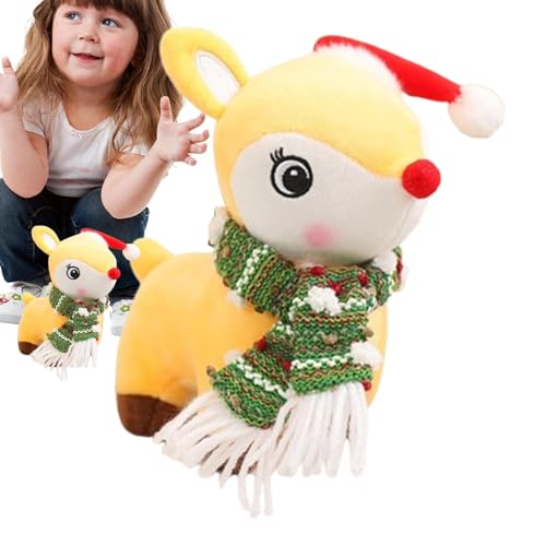 Weihnachts-Rentier Plüschtier, Weihnachtshirsch | 18 cm Elch-Plüschspielzeug – Elch-Plüschspielzeug zum Kuscheln, weicher Weihnachtshut, Elch-Plüschtier mit Schal zur Dekoration von aber von Generic