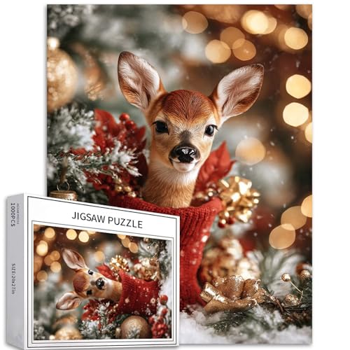 Weihnachtselch-Puzzle, 1000-teiliges Puzzle für Erwachsene, Weihnachtsstrumpf-Dekoration, Kunst-Puzzle, bunt, DIY-Puzzle, Heimdekoration, Geschenke, Familienpuzzle, perfekt für Spieleabende, 50 x 70 Weihnachtselch-Puzzle, 1000-teiliges Puzzle für Erwachsene, Weihnachtsstrumpf-Dekoration, Kunst-Puzzle, bunt, DIY-Puzzle, Heimdekoration, Geschenke, Familienpuzzle, perfekt für Spieleabende, 50 x 70 von Generic