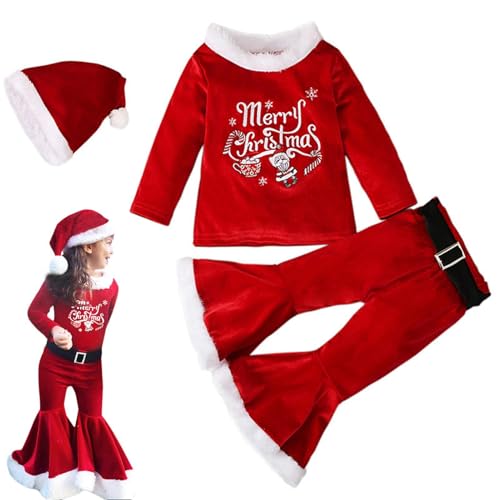 Weihnachtself-Kostüm für Mädchen, Weihnachtsmann-Kostüm, langärmeliger Pullover aus Samt, Weihnachtsmannmütze mit ausgestellter Unterseite, Hemden mit Kragen und Weihnachtsmann-Aufdruck Weihnachtself-Kostüm für Mädchen, Weihnachtsmann-Kostüm, langärmeliger Pullover aus Samt, Weihnachtsmannmütze mit ausgestellter Unterseite, Hemden mit Kragen und Weihnachtsmann-Aufdruck von Generic