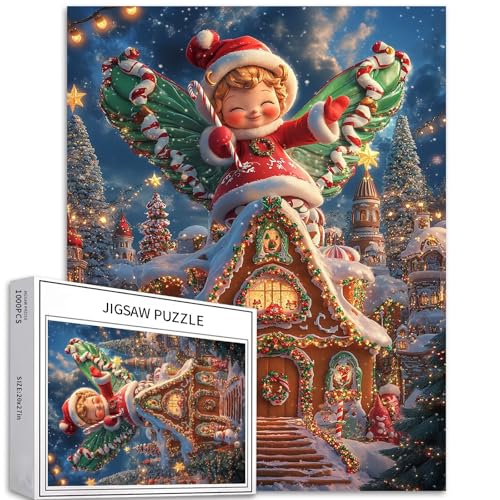 Weihnachtsengel-Puzzle für Erwachsene, Lebkuchenhaus-Szene, Kunst-Puzzle, bunt, DIY-Puzzle, Heimdekoration, Geschenke, Familienpuzzle, perfekt für Spieleabende, 50 x 70 cm, 1000 Teile Weihnachtsengel-Puzzle für Erwachsene, Lebkuchenhaus-Szene, Kunst-Puzzle, bunt, DIY-Puzzle, Heimdekoration, Geschenke, Familienpuzzle, perfekt für Spieleabende, 50 x 70 cm, 1000 Teile von Generic