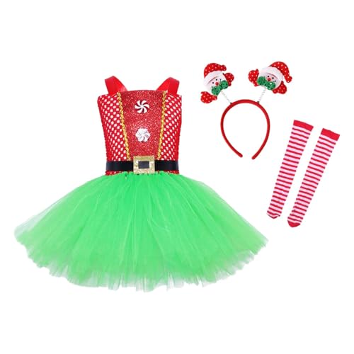 Weihnachtsmann Outfit Mädchen - Weihnachtskostüm Rot Grün Tutu mit Haarband - Santa Cosplay Anzug Kleider für Weihnachten Karneval Alltag Weihnachtsmann Outfit Mädchen - Weihnachtskostüm Rot Grün Tutu mit Haarband - Santa Cosplay Anzug Kleider für Weihnachten Karneval Alltag von Generic