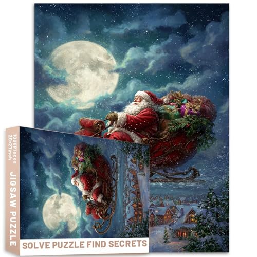 Weihnachtsmann-Schlittenfahrt, 1000-teiliges Puzzle, Vollmond-Schneeszene, 68 x 50 cm, herausforderndes Familienspiel, Heimdekoration, Geschenk Weihnachtsmann-Schlittenfahrt, 1000-teiliges Puzzle, Vollmond-Schneeszene, 68 x 50 cm, herausforderndes Familienspiel, Heimdekoration, Geschenk von Generic