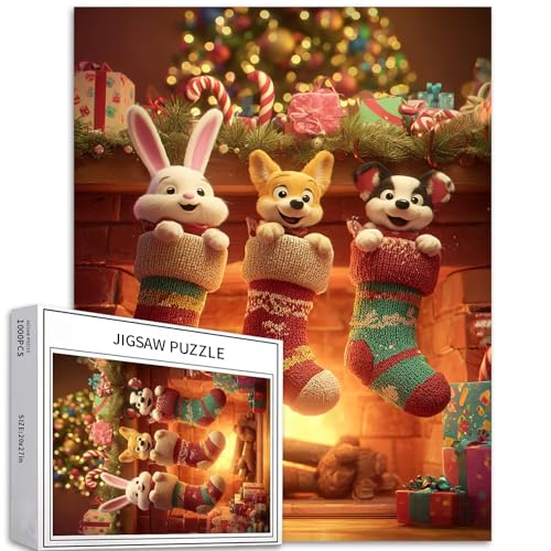 Weihnachtspuzzle, Tierfreunde, 1000-teiliges Puzzle für Erwachsene, Kamin, Hintergrund, Kunst, Puzzle, bunt, DIY-Puzzle, für Heimdekoration, Geschenke, Familienpuzzle, perfekt für Spielabende, 50 x 70 Weihnachtspuzzle, Tierfreunde, 1000-teiliges Puzzle für Erwachsene, Kamin, Hintergrund, Kunst, Puzzle, bunt, DIY-Puzzle, für Heimdekoration, Geschenke, Familienpuzzle, perfekt für Spielabende, 50 x 70 von Generic