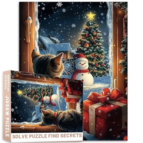 Weihnachtspuzzle für Erwachsene, Motiv: Katze beobachtet, Schneemann-Baum, 1000 Teile, Cartoon-Stil, Nachthimmel, Geschenke, 68,6 x 50,8 cm, herausfordernde Familienaktivitäten, buntes Bastelpuzzle Weihnachtspuzzle für Erwachsene, Motiv: Katze beobachtet, Schneemann-Baum, 1000 Teile, Cartoon-Stil, Nachthimmel, Geschenke, 68,6 x 50,8 cm, herausfordernde Familienaktivitäten, buntes Bastelpuzzle von Generic