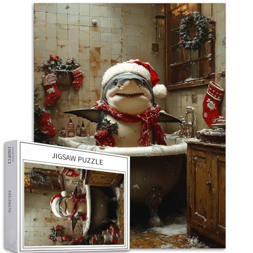 Weihnachtspuzzle mit Haifischbad, 1000-teiliges Puzzle für Erwachsene, Weihnachtskostüm, Kunst-Puzzle, bunte DIY-Puzzles für Heimdekoration, Geschenke, Familienpuzzle, perfekt für Spieleabende, 50 x Weihnachtspuzzle mit Haifischbad, 1000-teiliges Puzzle für Erwachsene, Weihnachtskostüm, Kunst-Puzzle, bunte DIY-Puzzles für Heimdekoration, Geschenke, Familienpuzzle, perfekt für Spieleabende, 50 x von Generic
