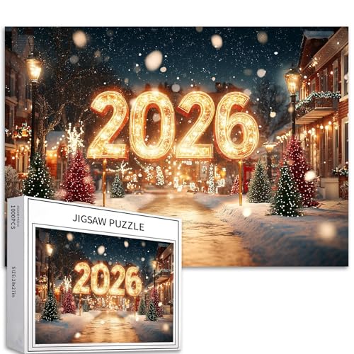 Weihnachtspuzzles für Erwachsene und Anfänger, Frohes neues Jahr 2026, Puzzle, 50,8 x 68,6 cm, anspruchsvolle Familienaktivität-Spiele, DIY-Bastelpuzzle für Heimdekoration, Geschenke von Generic