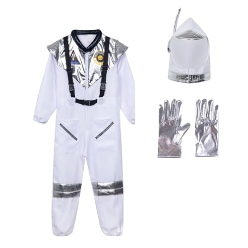Weiß Astronaut Kostüm Kind Unisex - Astronautenkostüm Für Kinder Jumpsuit Space Mit Helm Und Handschuhe Spacewalk Uutfit Cosmonauten Lustig Spacewalk Outfit Thema Für Halloween & Karneval von Generic