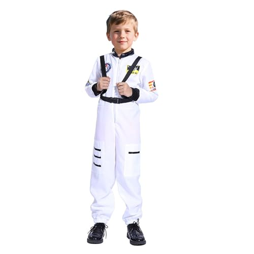 Weißer Astronaut Kostüm Kinder, Astronauten Kostüm Für Kinder, Jumpsuit Space Mit Logo Cosmonauten Anzug Rollenspiel Weltraum Raumfahrtanzug Galaxie Outfit Für Mädchen Jungen Halloween & Karneval von Generic