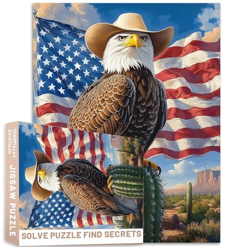 Weißkopfseeadler, Cowboyhut, Kaktus, amerikanische Flagge, Puzzle, 68,6 x 50,8 cm, Wüstenlandschaft, Wanddekoration, anspruchsvolle Familienaktivitäten, Spiele für Heimdekoration, Geschenke Weißkopfseeadler, Cowboyhut, Kaktus, amerikanische Flagge, Puzzle, 68,6 x 50,8 cm, Wüstenlandschaft, Wanddekoration, anspruchsvolle Familienaktivitäten, Spiele für Heimdekoration, Geschenke von Generic