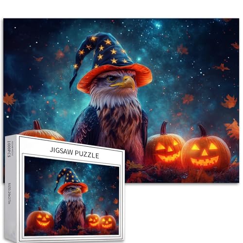 Weißkopfseeadler Küken Zauberer Hut Halloween 1000 Teile Puzzle Erwachsene Anfänger Sternennacht Leuchtende Kürbisse Amerikanische Tierwelt Geschenk von Generic