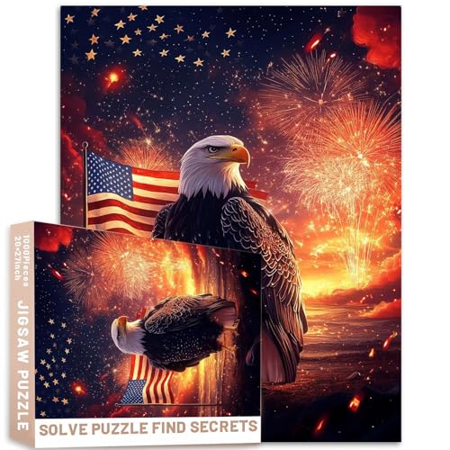 Weißkopfseeadler mit amerikanischer Flagge mit Feuerwerk, Sternenhimmel, 1000 Teile, patriotische Wandkunst, 50 x 70 cm, Ultra-HD, realistisches Gemälde, herausfordernde Familienaktivitätsspiele für von Generic