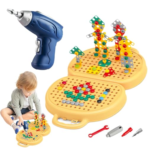Werkzeugkasten für Kinder, kreatives Spielzeug zum Bohren und Schrauben für Kleinkinder: Spielzeug zum Bohren und Schrauben für Kinder, 2D-Schraubenwerkzeug, Bär-Box von Generic