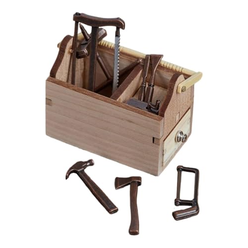 Werkzeugset | 1:12 Maßstab Exquisite Holz Werkzeugkasten | Dekoratives Zubehör-Set, Feengarten Werkzeuge Metall Werkzeugset für Hausszene Werkzeugset | 1:12 Maßstab Exquisite Holz Werkzeugkasten | Dekoratives Zubehör-Set, Feengarten Werkzeuge Metall Werkzeugset für Hausszene von Generic