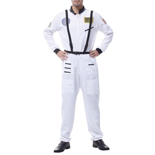 Weßer Raumfahrer Kostüm Herren, Astronauten Kostüm Herren, Raumfahrtanzug Mit Taschen Und Reißverschluss Jumpsuit Space Weltraum Abenteuer Cosmonauten Galaxie Outfit Für Halloween & Karneval von Generic