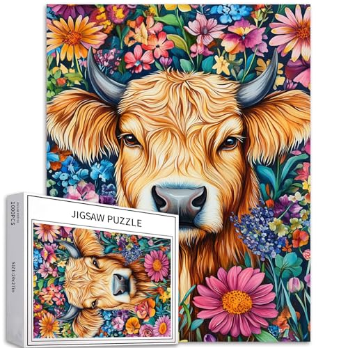 West Highland Cattle Puzzle, 1000 Teile, 68 x 50 cm, lebendiger Blumenrahmen, Kunst, anspruchsvolle Familienaktivitäten, bunt, Bastelpuzzle für Heimdekoration, Geschenke West Highland Cattle Puzzle, 1000 Teile, 68 x 50 cm, lebendiger Blumenrahmen, Kunst, anspruchsvolle Familienaktivitäten, bunt, Bastelpuzzle für Heimdekoration, Geschenke von Generic