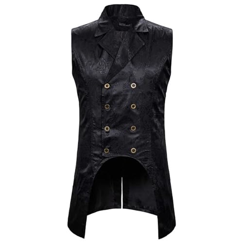 Weste Frack Herren Lang - Paisley Anzugweste Herren Zweireihig Gothic Trachtenweste Mittelalter Anzug Weste Steampunk Gilet Halloween Kostüm Viktorianische Western Trachtenwesten für Männer von Generic