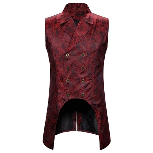 Weste Frack Herren Lang - Paisley Anzugweste Herren Zweireihig Gothic Trachtenweste Mittelalter Anzug Weste Steampunk Gilet Halloween Kostüm Viktorianische Western Trachtenwesten für Männer Weste Frack Herren Lang - Paisley Anzugweste Herren Zweireihig Gothic Trachtenweste Mittelalter Anzug Weste Steampunk Gilet Halloween Kostüm Viktorianische Western Trachtenwesten für Männer von Generic