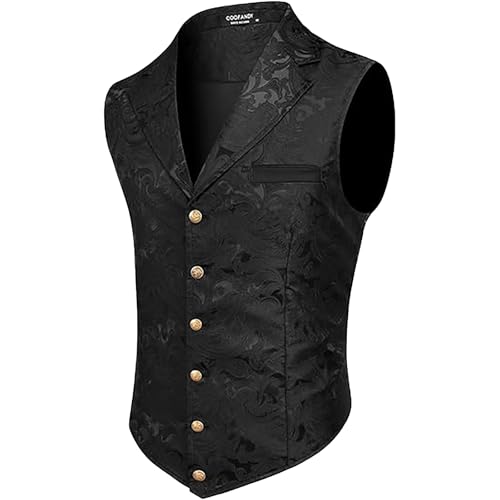 Weste Herren Anzug - Steampunk Anzugweste Herren Gothic Trachtenweste Ärmellose Schwarz Weiß Mittelalter Anzug Weste Viktorianische Hof Gilet Halloween Kostüm Trachtenwesten für Männer von Generic