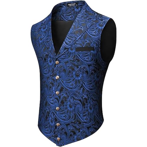 Weste Herren Anzug - Steampunk Anzugweste Herren Gothic Trachtenweste Ärmellose Schwarz Weiß Mittelalter Anzug Weste Viktorianische Hof Gilet Halloween Kostüm Trachtenwesten für Männer von Generic