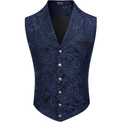 Weste Herren Anzug - Steampunk Anzugweste Herren Gothic Trachtenweste Ärmellose Schwarz Weiß Mittelalter Anzug Weste Viktorianische Hof Gilet Halloween Kostüm Trachtenwesten für Männer von Generic