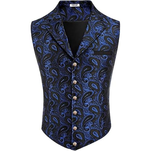 Weste Herren Anzug - Steampunk Anzugweste Herren Paisley Gothic Trachtenweste Blau Mittelalter Anzug Weste Viktorianische Hof Gilet Halloween Kostüm Trachtenwesten für Männer Hochzeit Weste Herren Anzug - Steampunk Anzugweste Herren Paisley Gothic Trachtenweste Blau Mittelalter Anzug Weste Viktorianische Hof Gilet Halloween Kostüm Trachtenwesten für Männer Hochzeit von Generic