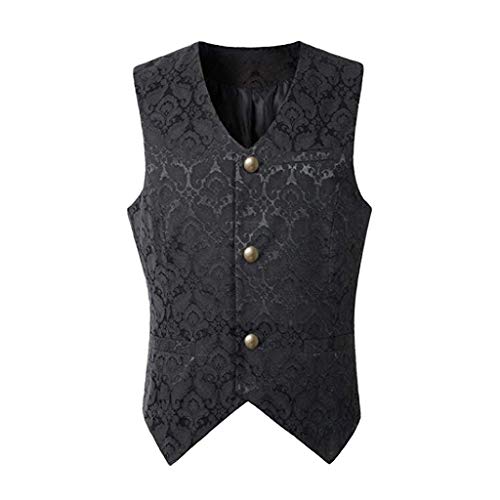 Weste Herren Anzug - Viktorianische Hof Anzugweste Herren Ärmellose Gothic Trachtenweste Schwarz Mittelalter Anzug Weste Steampunk Gilet Halloween Kostüm Western Trachtenwesten für Männer Hochzeit von Generic