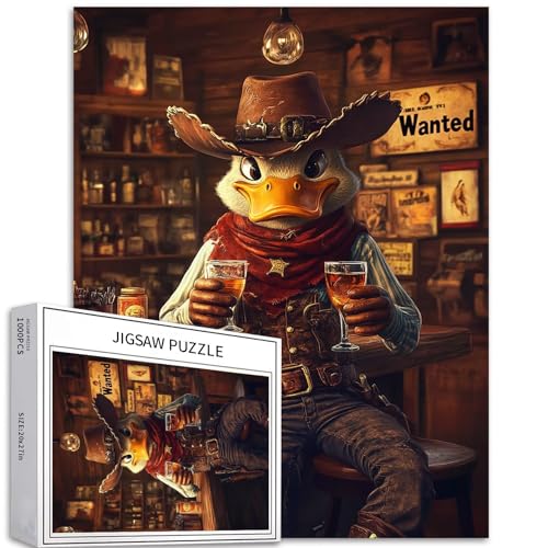 Western Duck Puzzle für Erwachsene, Cowboy-Thema, Kunst-Puzzle, herausfordernde Familienaktivitäten, buntes Bastelpuzzle für Heimdekoration, Geschenke, 50,8 x 68,6 cm, 1000 Teile von Generic