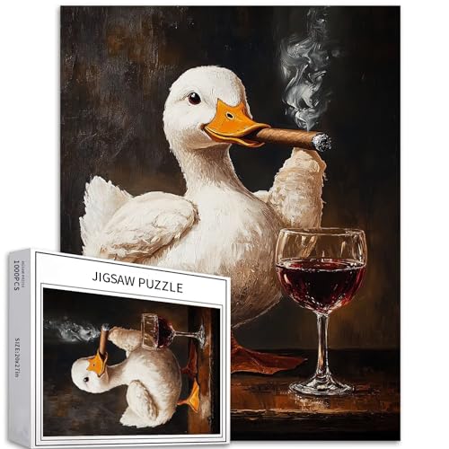 White Duck Gentleman 1000 Teile Puzzle für Erwachsene, Zigarren- und Weinszene, Kunst-Puzzle, bunt, DIY-Puzzles für Heimdekoration, Geschenke, Familienpuzzle, perfekt für Spielabende, 50,8 x 68,9 cm von Generic