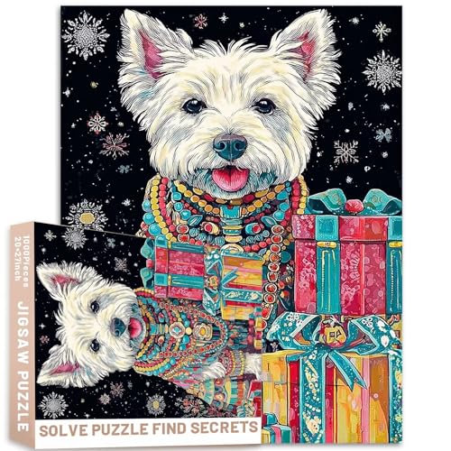 White Terrier Perlenketten, Geschenke, Schneeflocken, 1000 Stück, Illustration, Puzzle, Kunst, anspruchsvolle Familienaktivitäten, Spiele, bunt, Bastelpuzzle für Heimdekoration, Geschenke von Generic