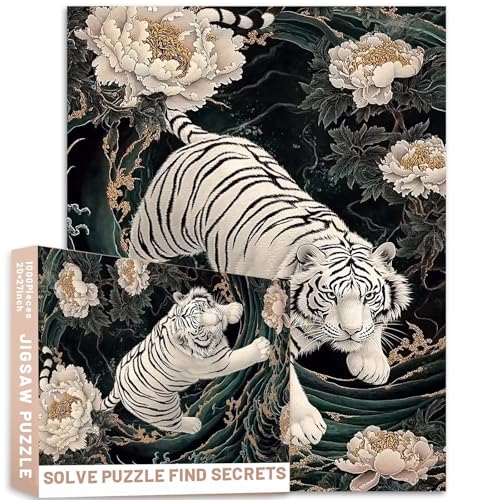 White Tiger Laufpuzzle, 1000 Stück, Smaragdgras, Pfingstrosen, Goldfolie, Tinte, Malerei, Stil, anspruchsvolle Familienaktivitäten, Spiele, bunt, Bastelpuzzle für Heimdekoration, Geschenke White Tiger Laufpuzzle, 1000 Stück, Smaragdgras, Pfingstrosen, Goldfolie, Tinte, Malerei, Stil, anspruchsvolle Familienaktivitäten, Spiele, bunt, Bastelpuzzle für Heimdekoration, Geschenke von Generic